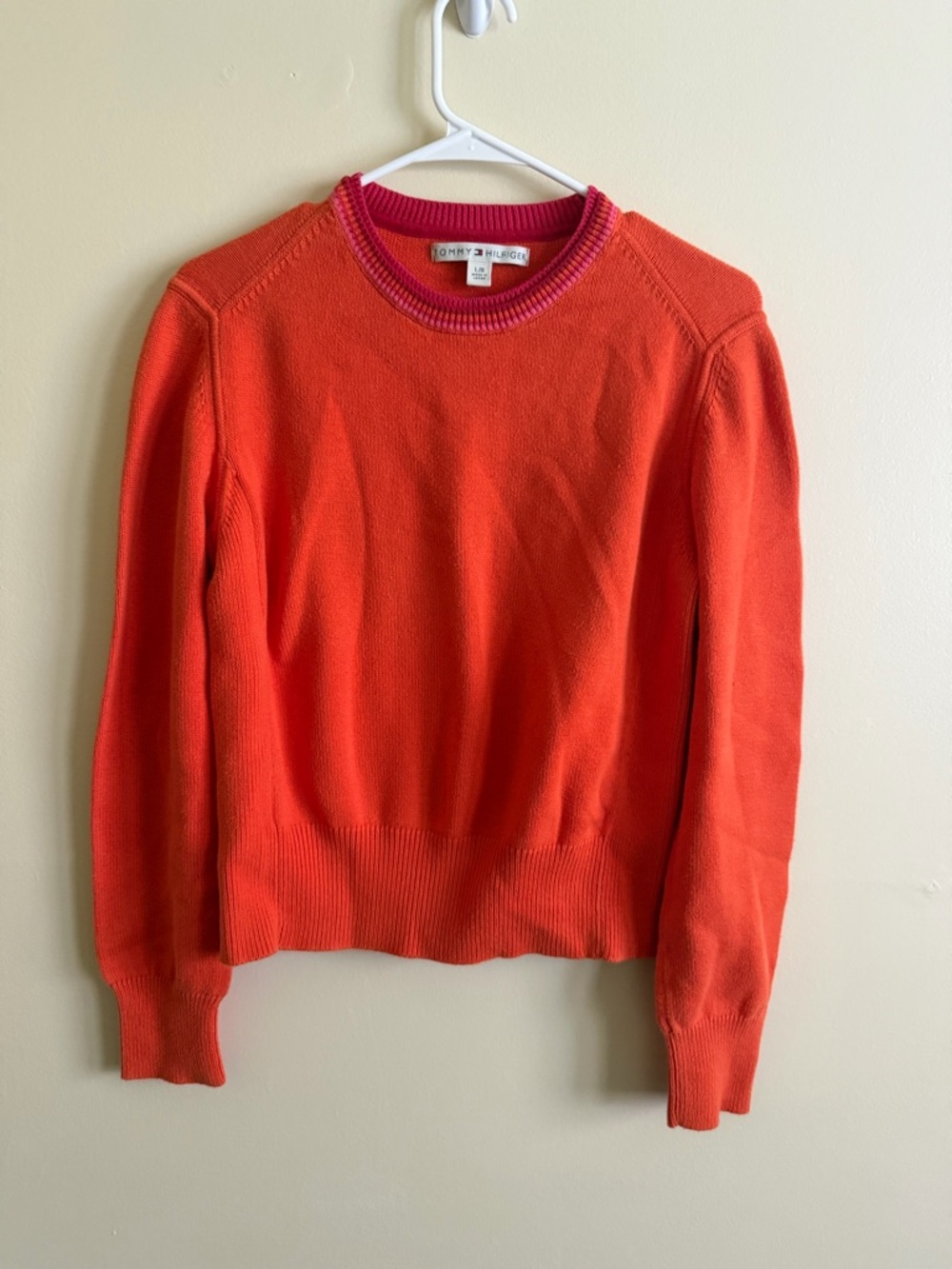 Tommy Hilfiger Orange Crewneck Sweater with Pink Trim